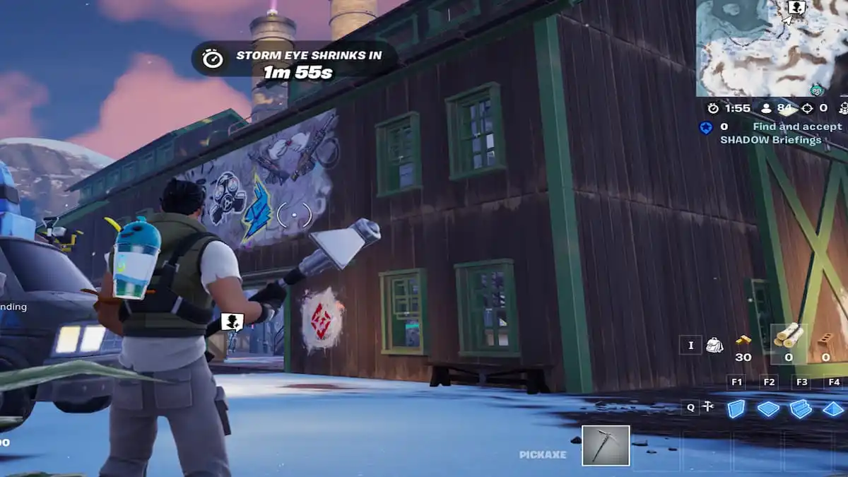 A player standing before a building in Fortnite