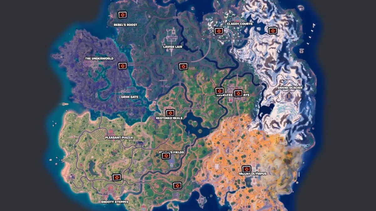 Fortnite Bounty Shadow Briefing locations marked on the map