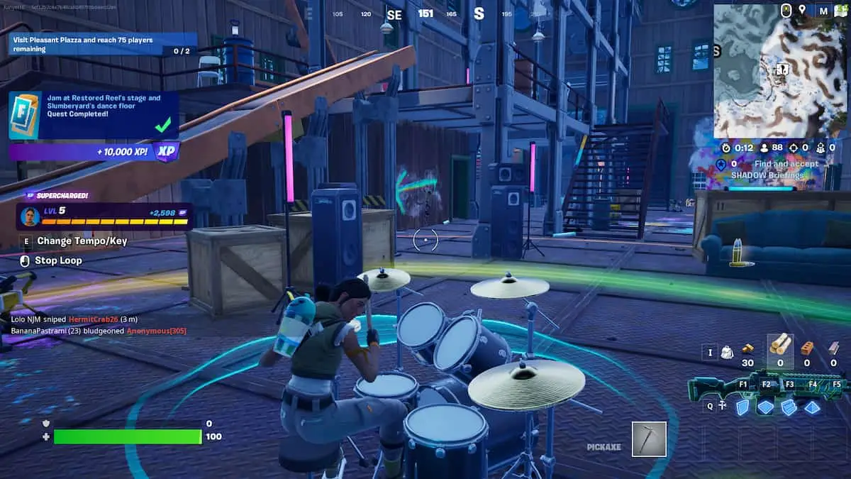 Jamming using drums on the Dancefloor in Fortnite