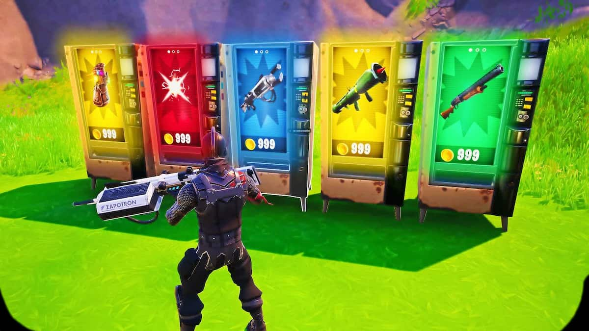 A player standing in front of a machine in Fortnite