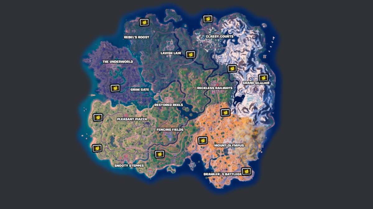 Fortnite Treasure Shadow Briefing locations marked on the map