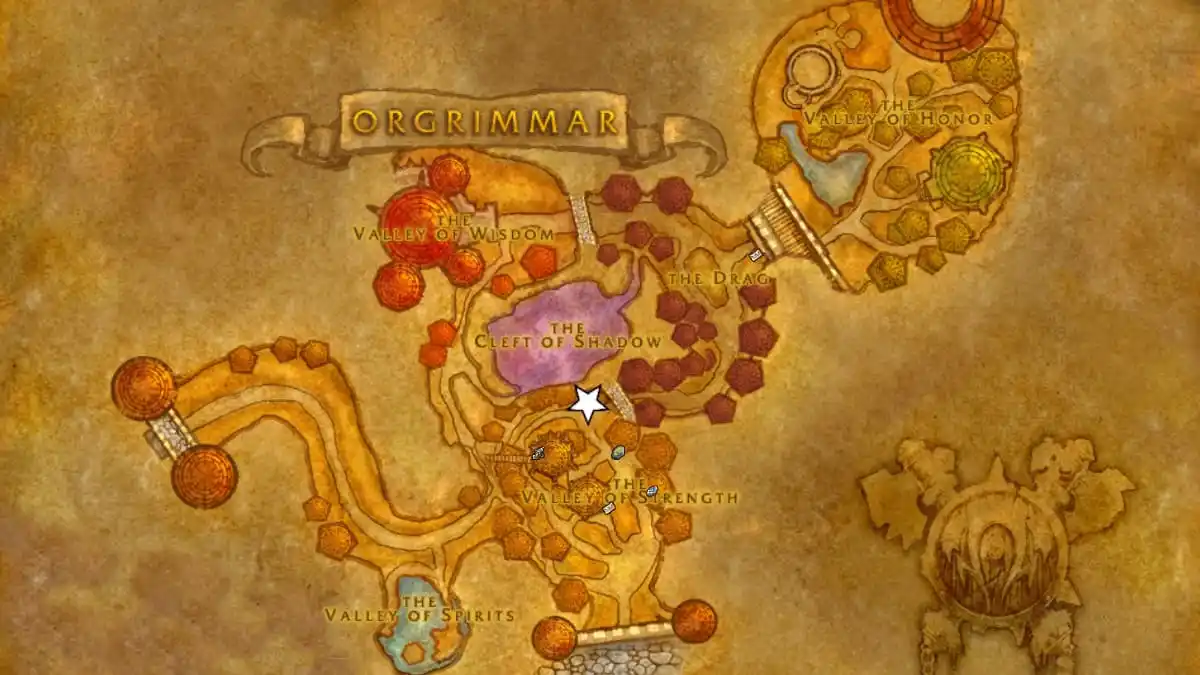 This is a map of where Grendag Brightbeard is located in Orgrimmar in World of Warcraft: Season of Dsicovery (WoW SoD).