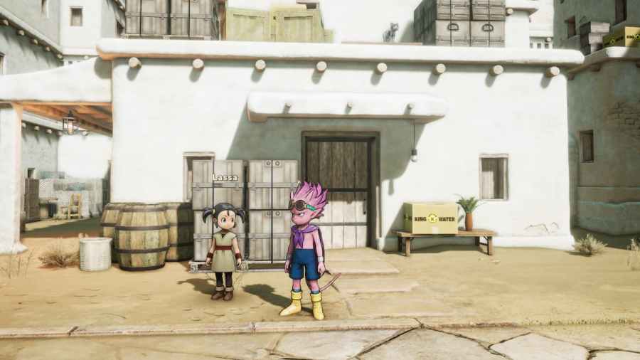 Lassa and Beelzebub standing in the Royal Capital in Sand Land