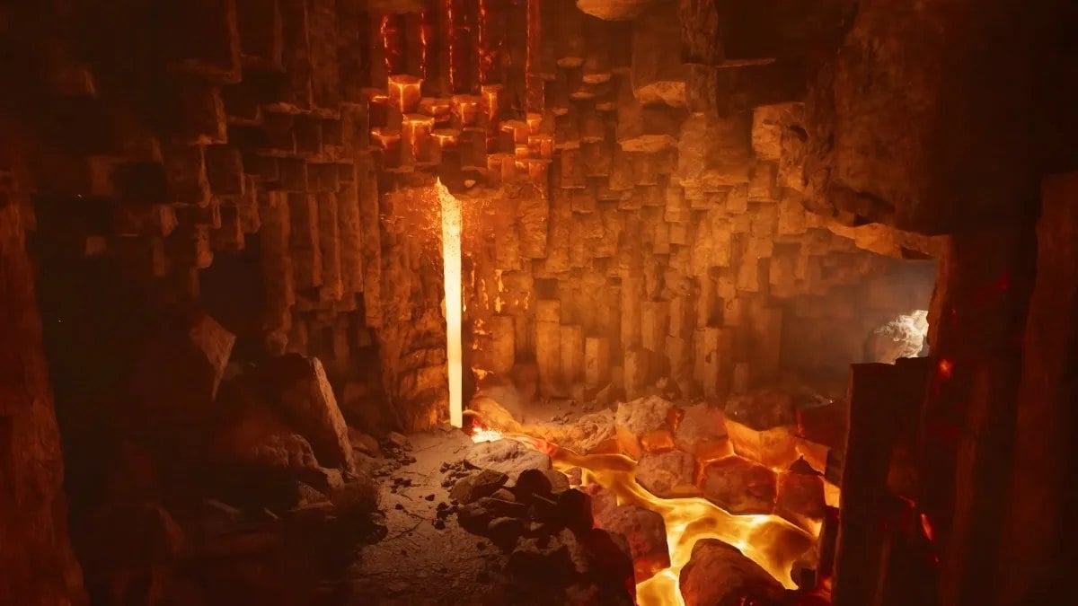 Inside view of Lava Cave in Ark Survival Ascended
