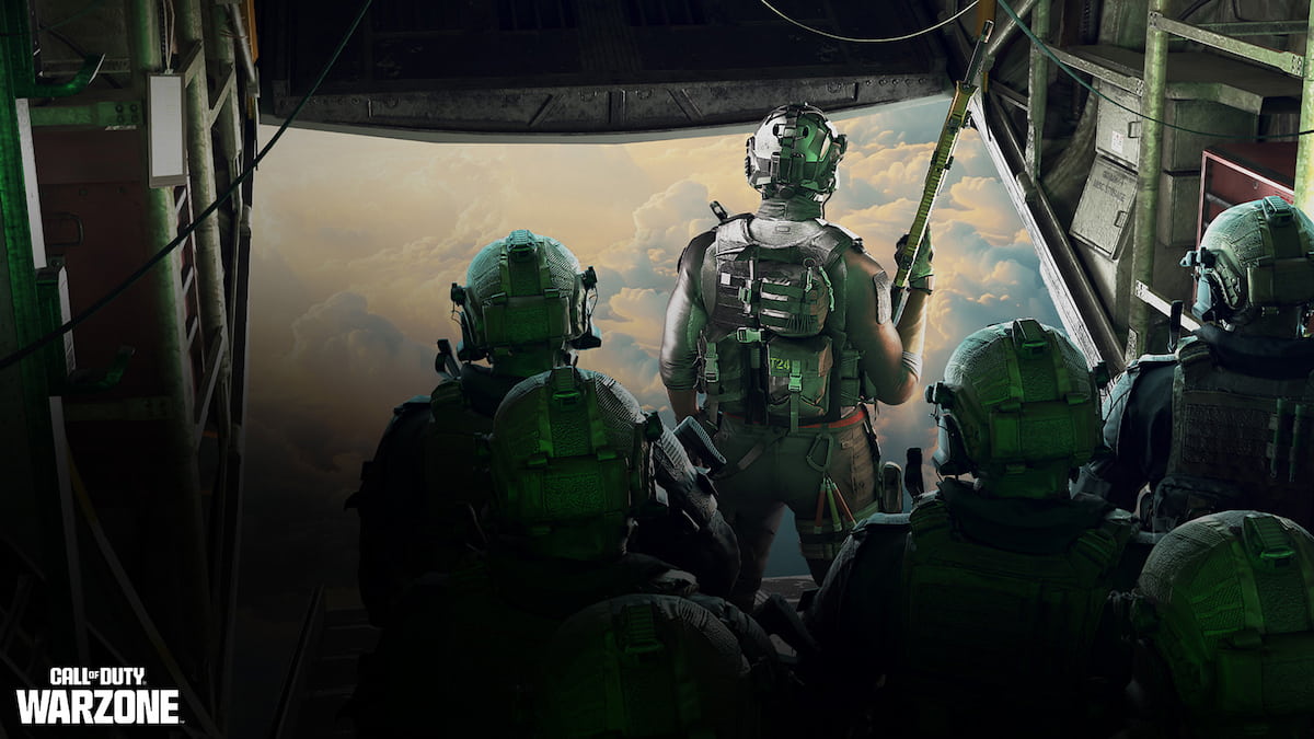 Squad of soldiers preparing to jump from a plane in Call of Duty: Warzone
