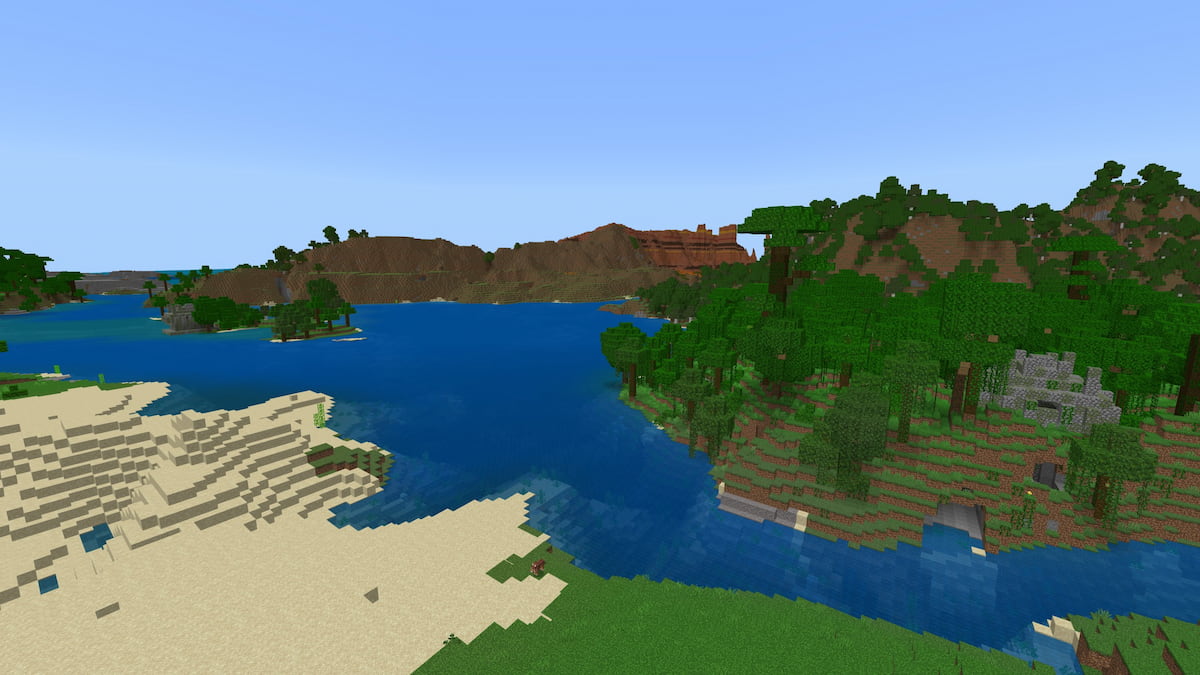 Two Jungle Temples on a Jungle and Beach lake in Minecraft