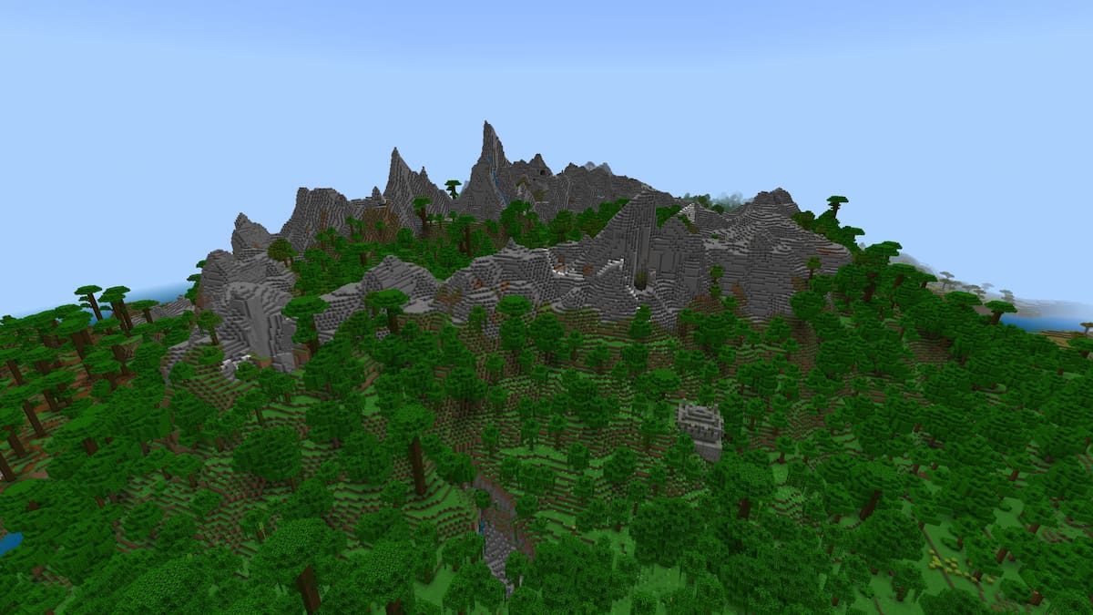A Jungle Temple on the side of a Stony Peaks mountain.