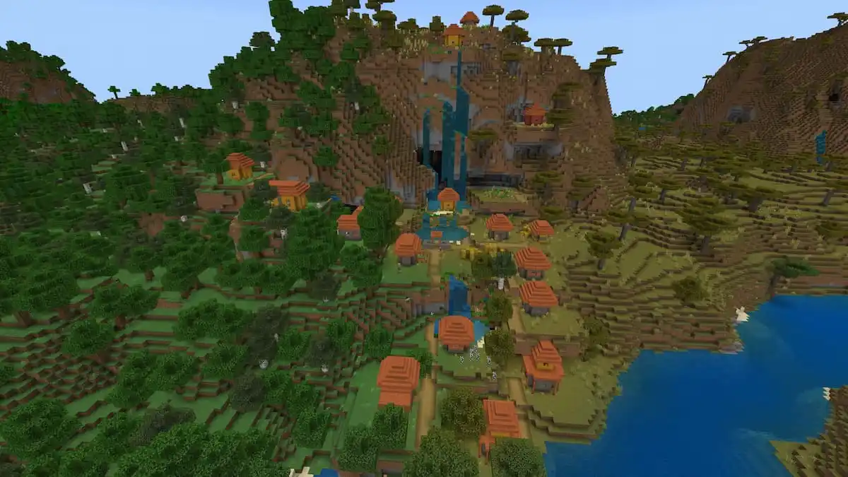 A giant Savanna Village in Minecraft.