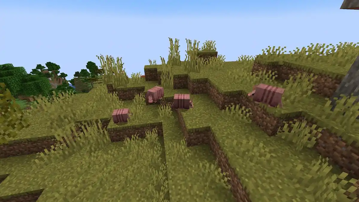 A family of Armadillos in a Minecraft Savanna biome.