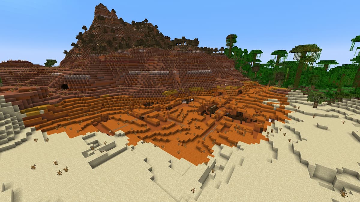 A Dark Oak mineshaft in a Badlands biome.