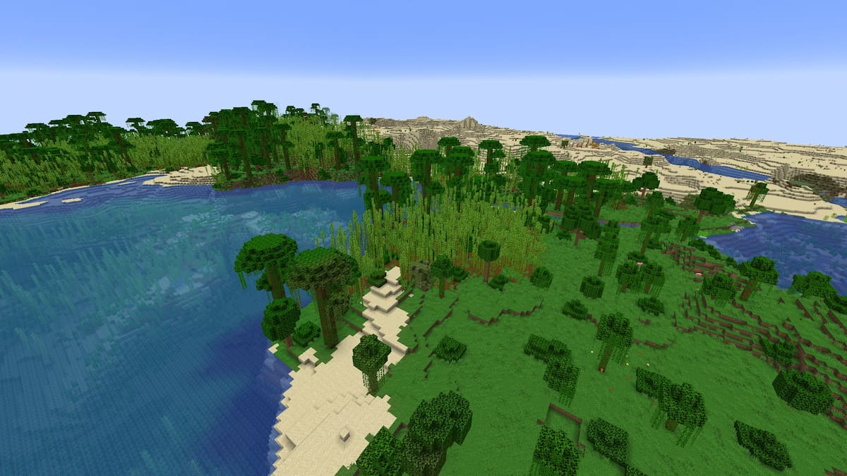 A row of Bamboo Jungle biome before a Desert in Minecraft