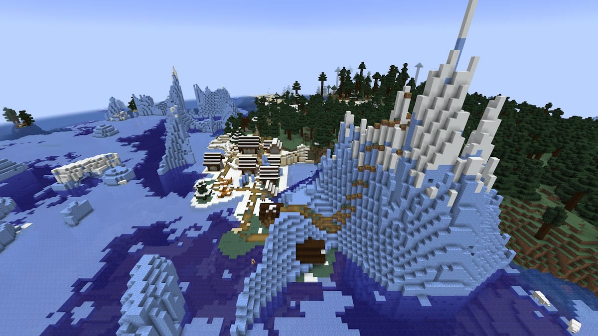 A Snowy Village in the middle of a set of icebergs