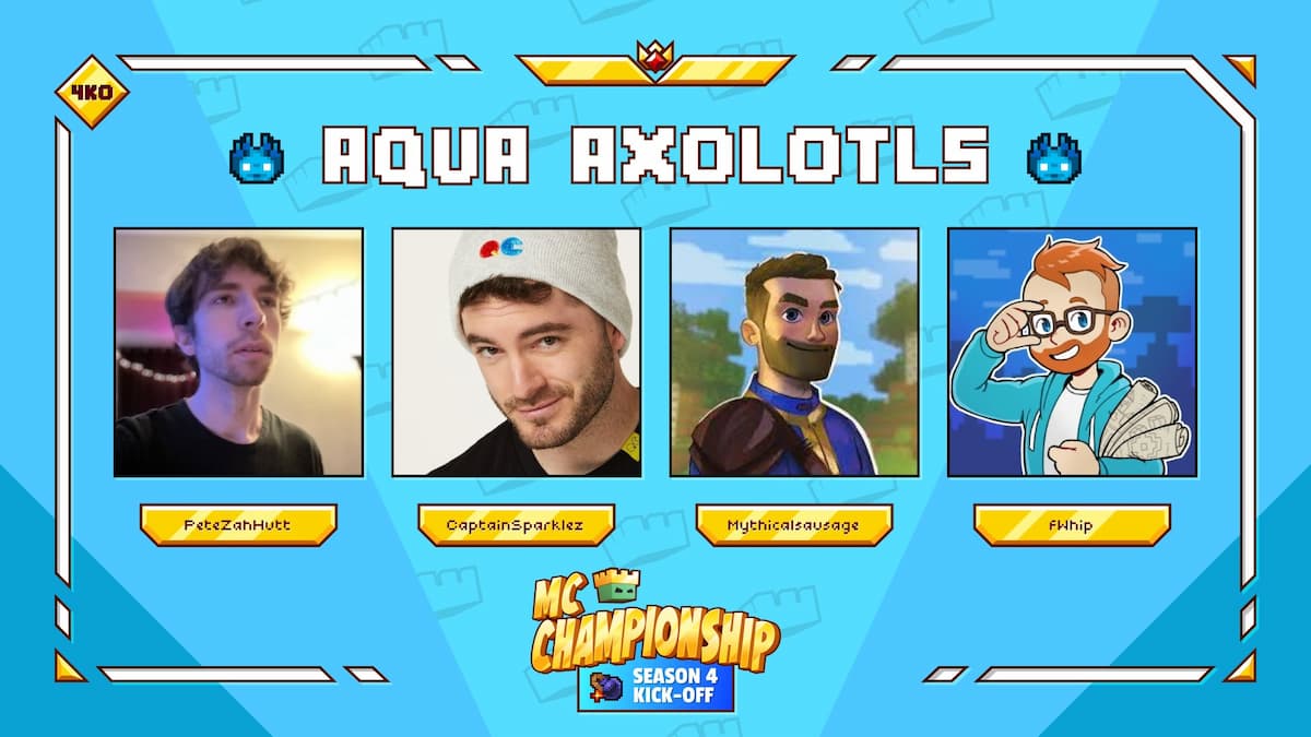 The Aqua Axolotls team for season 4 of the MC Championships.