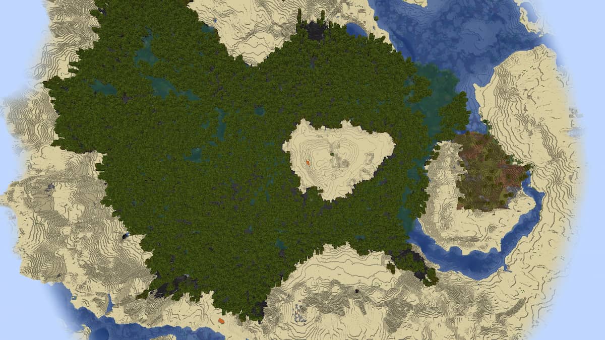 A Mangrove Swamp at the center of a Minecraft Desert.