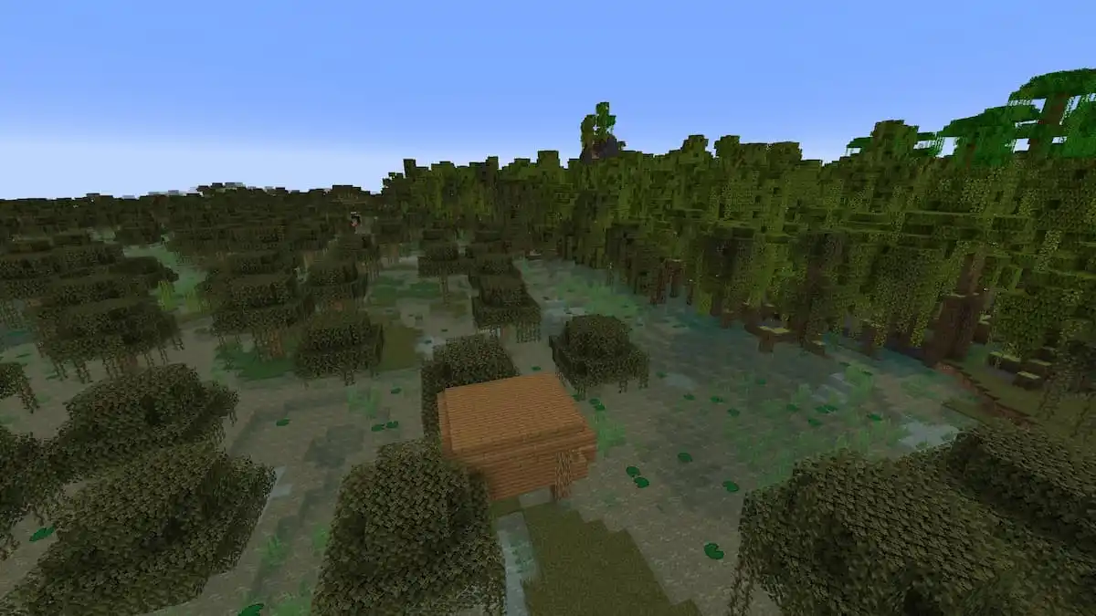 A Minecraft seed with a Swamp and a Mangrove Swamp next to each other.