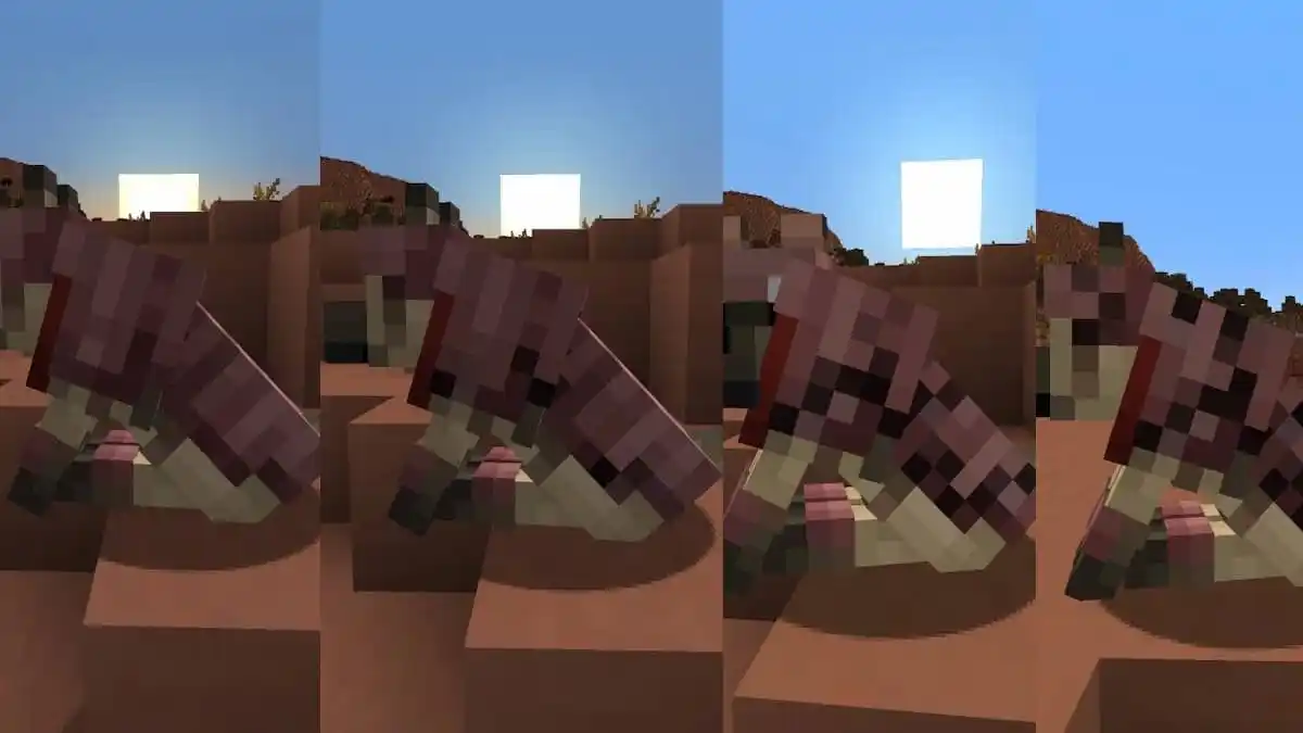 The four damage levels of Wolf Armor in Minecraft.