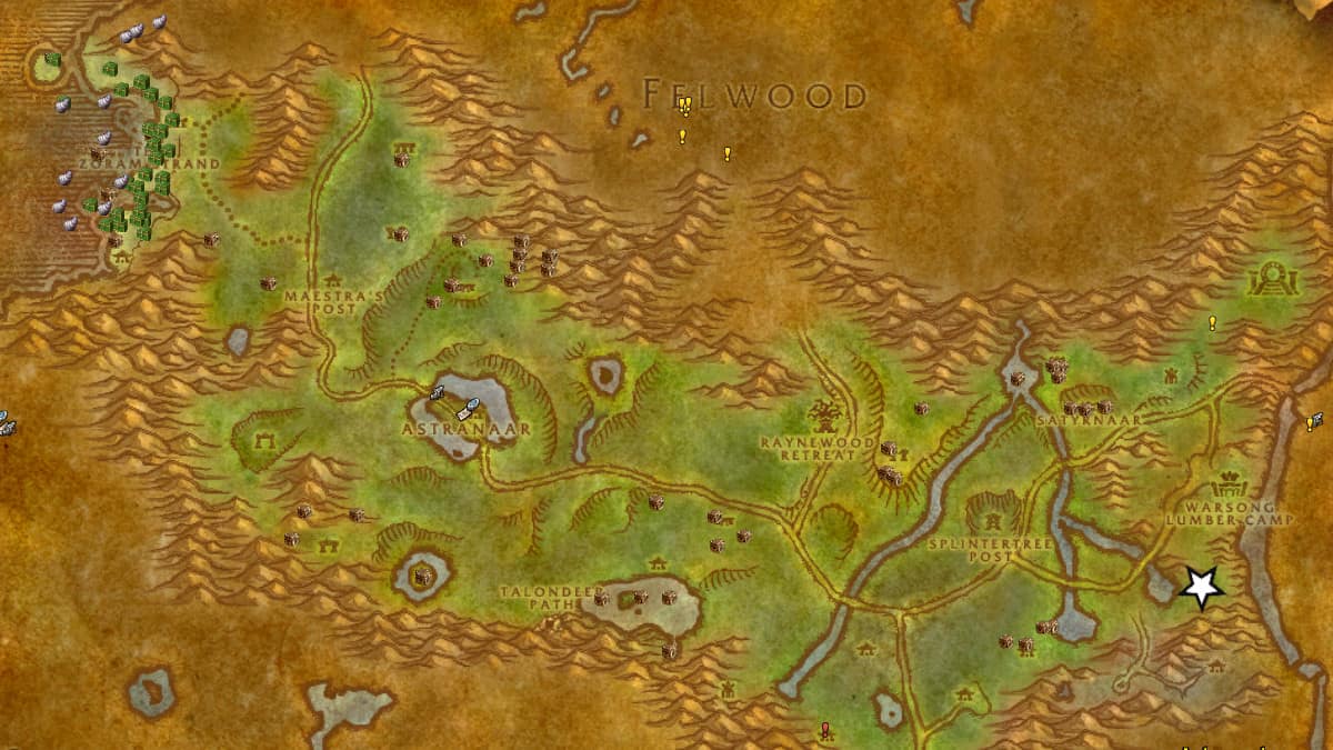 Map of the Nightmare Amalgamation in Ashenvale in World of Warcraft: Season of Dsicovery (WoW SoD).