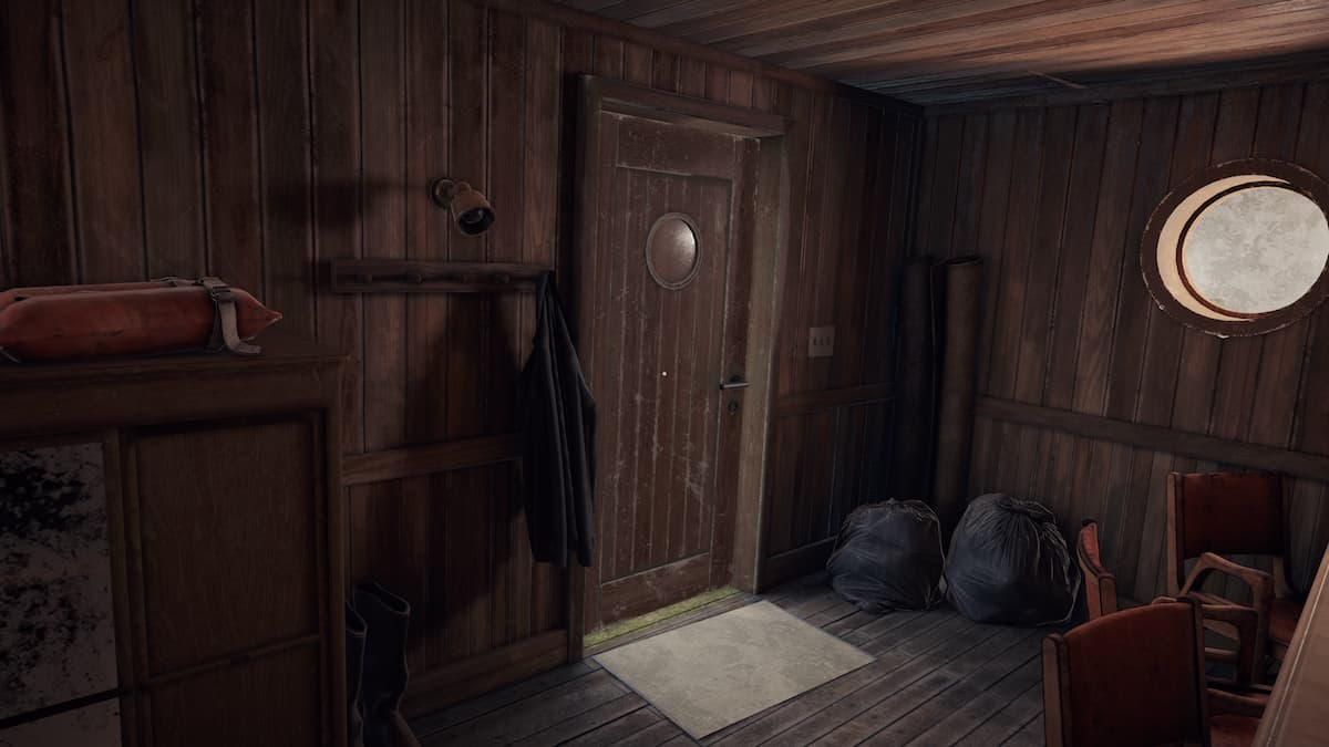 The door used to exit the houseboat's lower floor during the walkthrough of the sixth chapter of Open Roads.