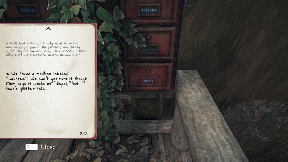 Pierre's mailbox in the sixth chapter of our Open Roads walkthrough.