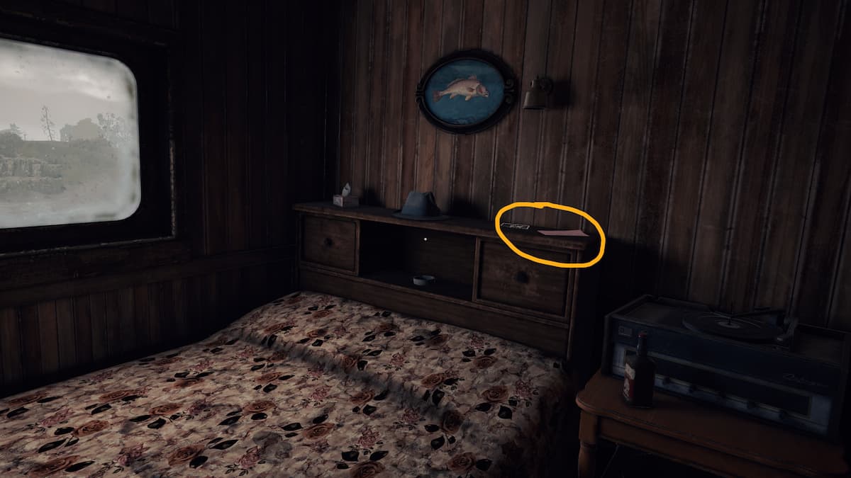 Important lore items in the first room of the houseboat during the Open Roads walkthrough.