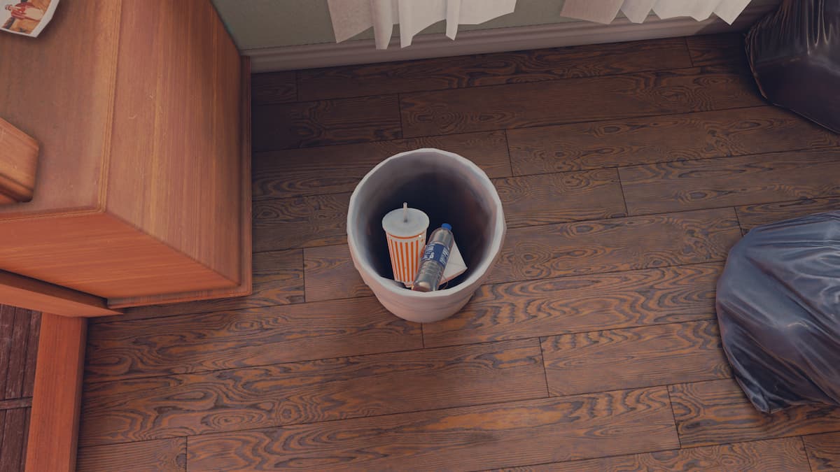The trash can in the living room during the Open Roads walkthrough.