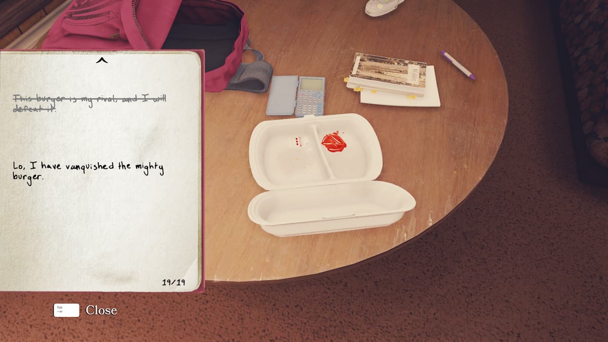 Eating the motel burger in the chapter four walkthrough of Open Roads.