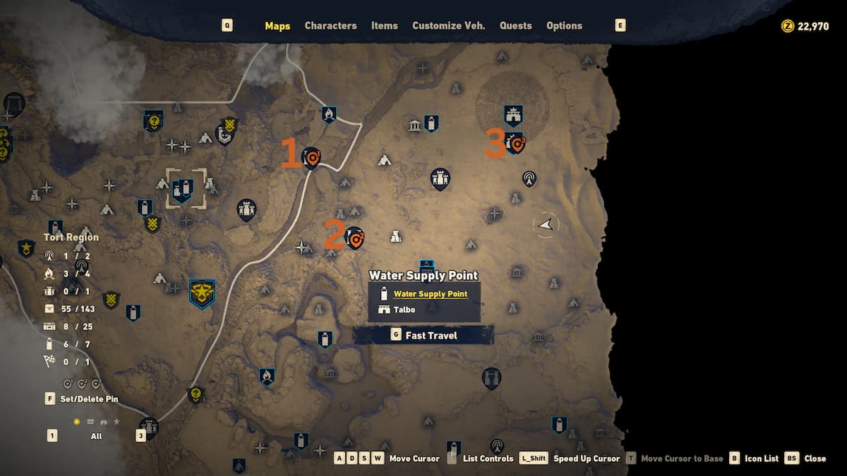 Markers on map to help reach the Royal Capital in Sand Land