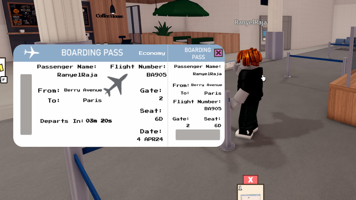 Picture of a plane ticket in Berry Avenue RP