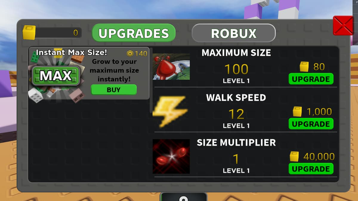 The upgrade menu in Eat the World