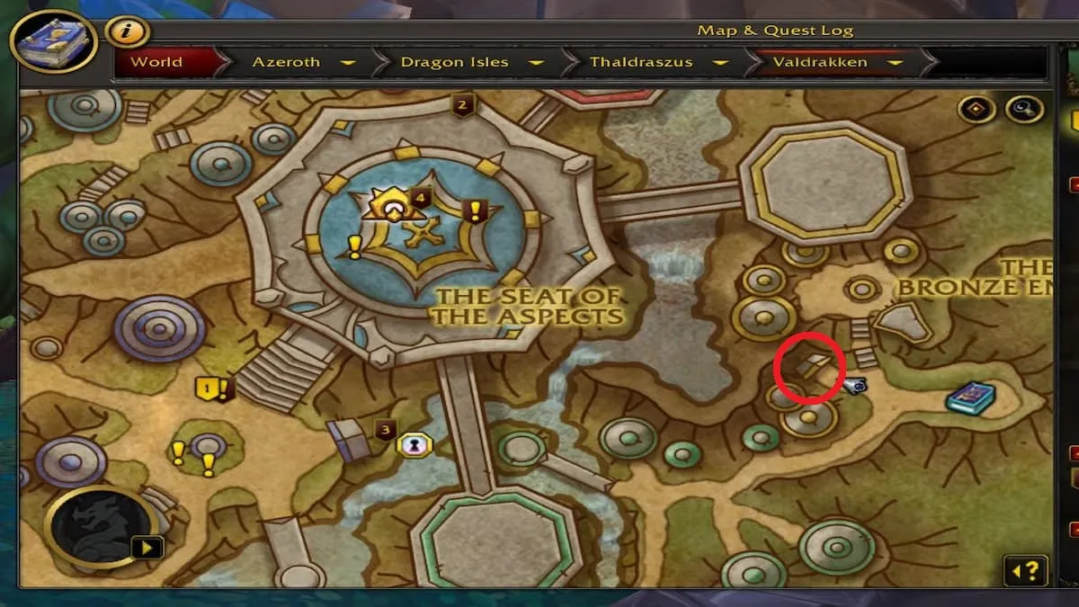 The Parting Glass entrance on the map of Valdrakken in World of Warcraft