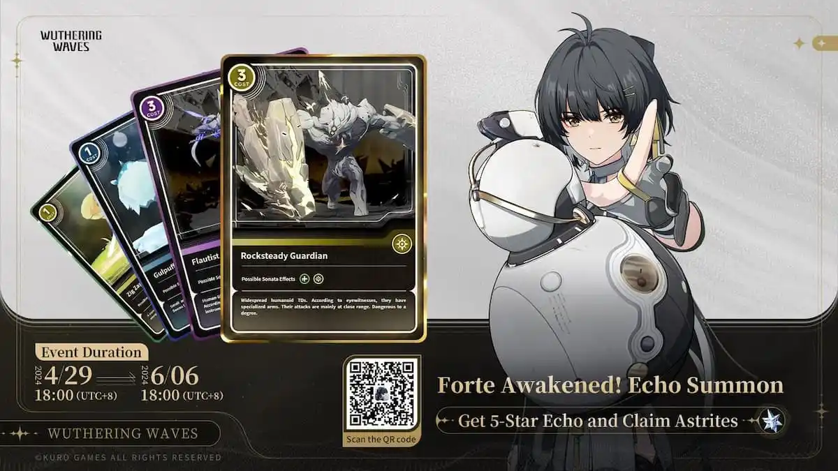 Wuthering Waves Echo Event Official Promotion with four cards shown and event time