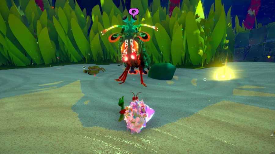 Grovekeeper Topoda talking to Kril in Another Crab's Treasure