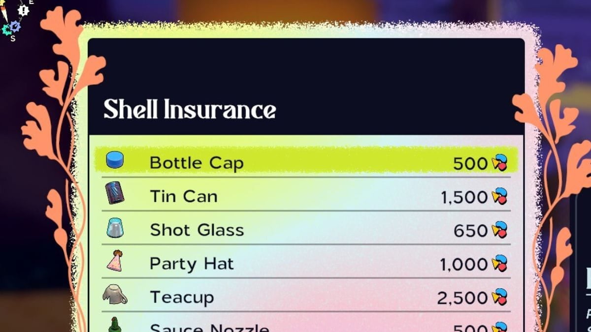 Shell Insurance purchase menu in Another Crab's Treasure