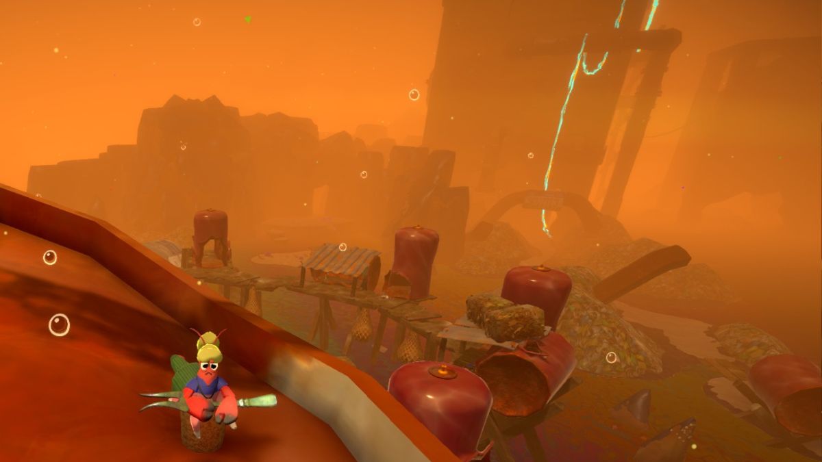 Kril sitting in front of Skuttleport in Another Crab’s Treasure