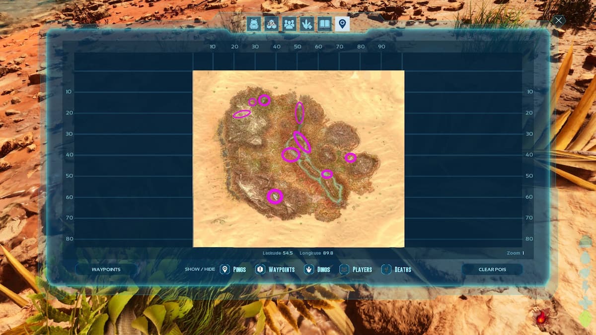 ARK Scorched Earth Ascended map showing Cilica Pearls locations