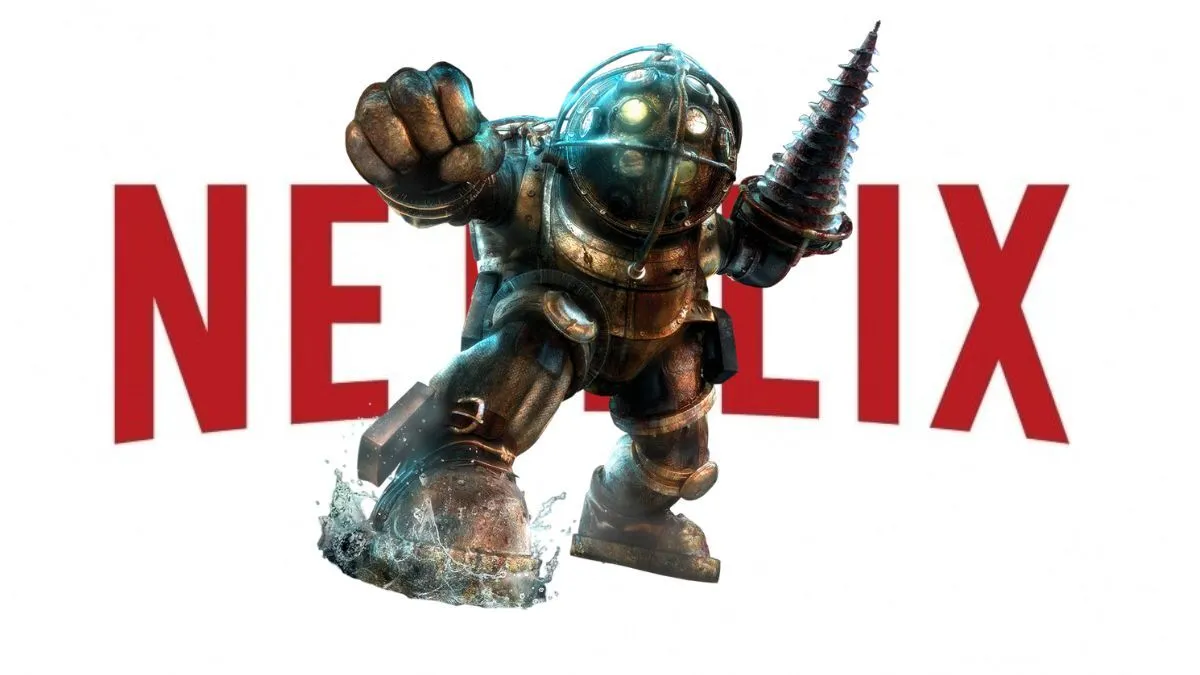 Bioshock Big Daddy standing in front of the Netflix logo