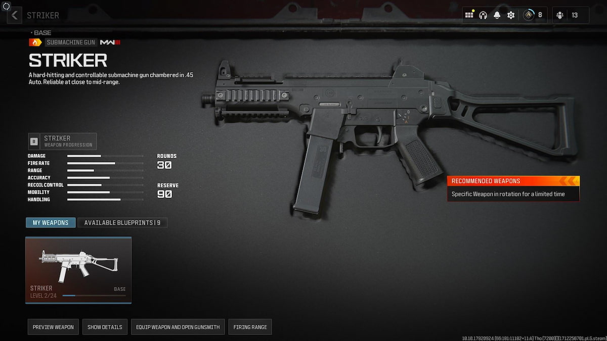 image of mw3 striker with stats