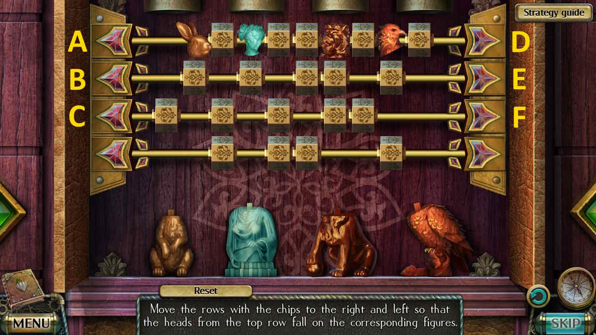 The heads puzzle in Darkness and Flame 4 Enemy in Reflection walkthrough