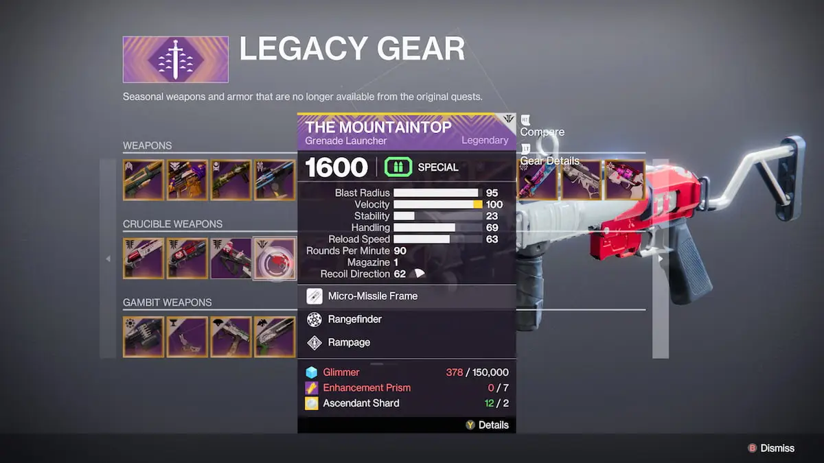 The Mountaintop Grenade Launcher in Destiny 2 Into The Light