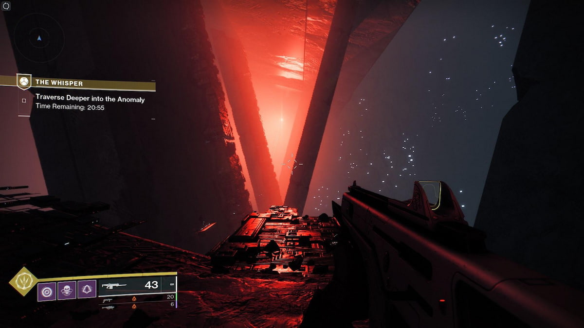 Destiny 2 traversing through the anomaly during The Whisper mission.
