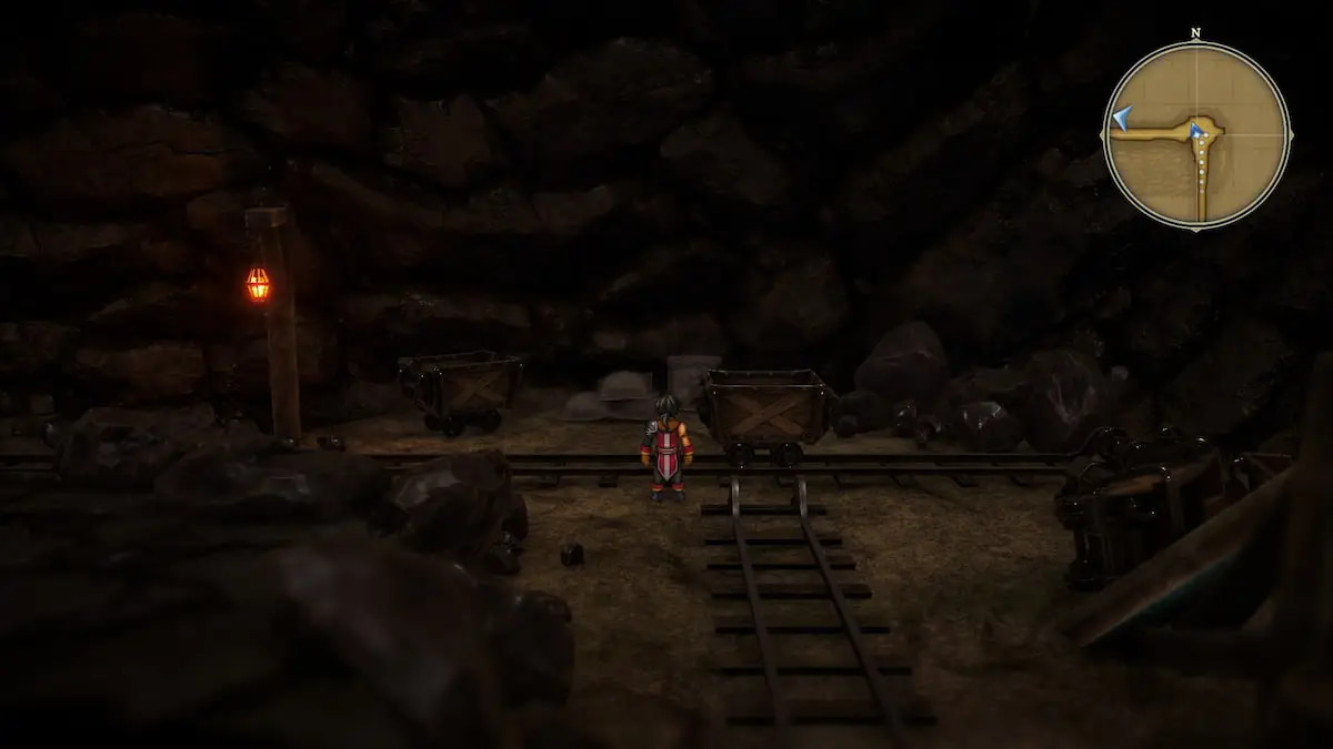 Character staring at empty cart in Abandoned Mine (Eiuyden Chronicle Hundred Heroes)