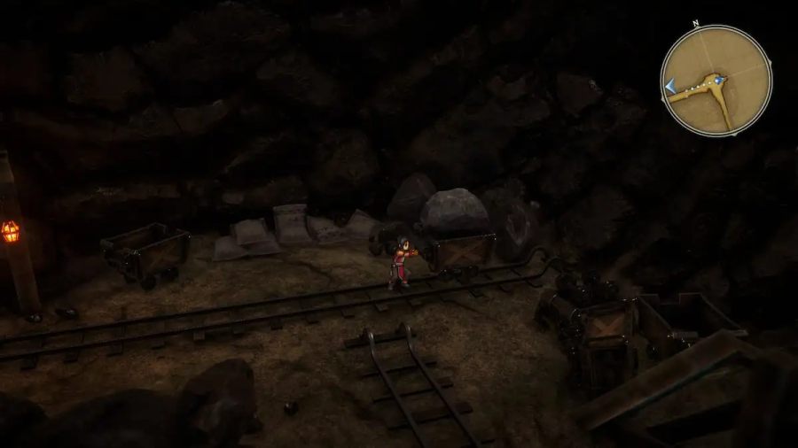 Nowa using the railway cart in Abandoned Mines (Eiyuden Chronicle Hundred Heroes)