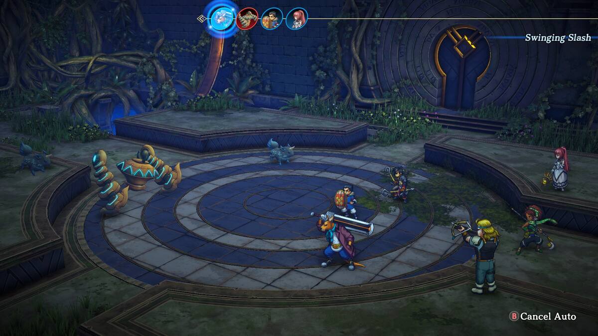 Swinging slash combat ability being used in Proving Grounds (Eiyuden Chronicle Hundred Heroes)