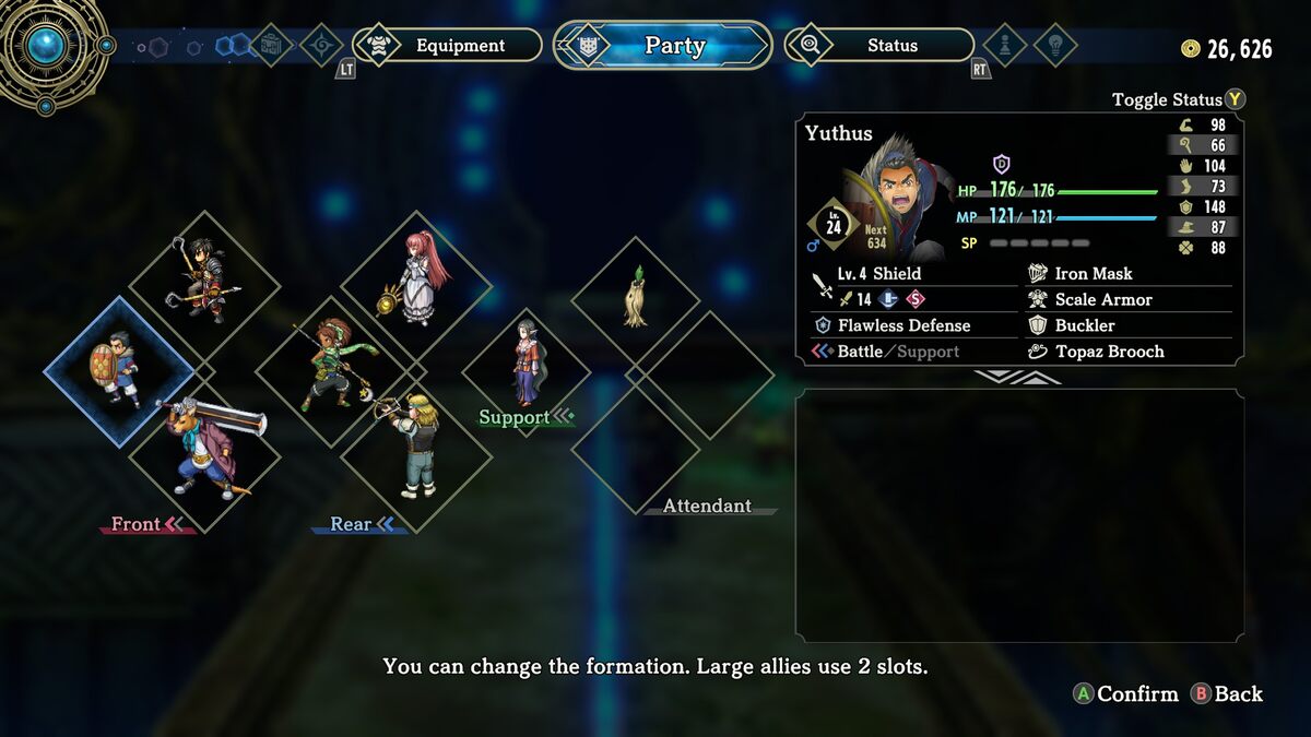 Party menu depicting best Proving Grounds party in Eiyuden Chronicle Hundred Heroes