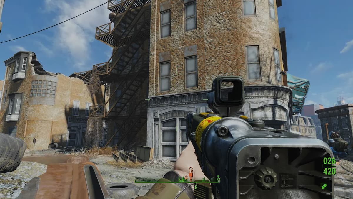 The building that Marvin can be found in with the fire escape you can climb up to reach him in Fallout 4's When Pigs Fly quest