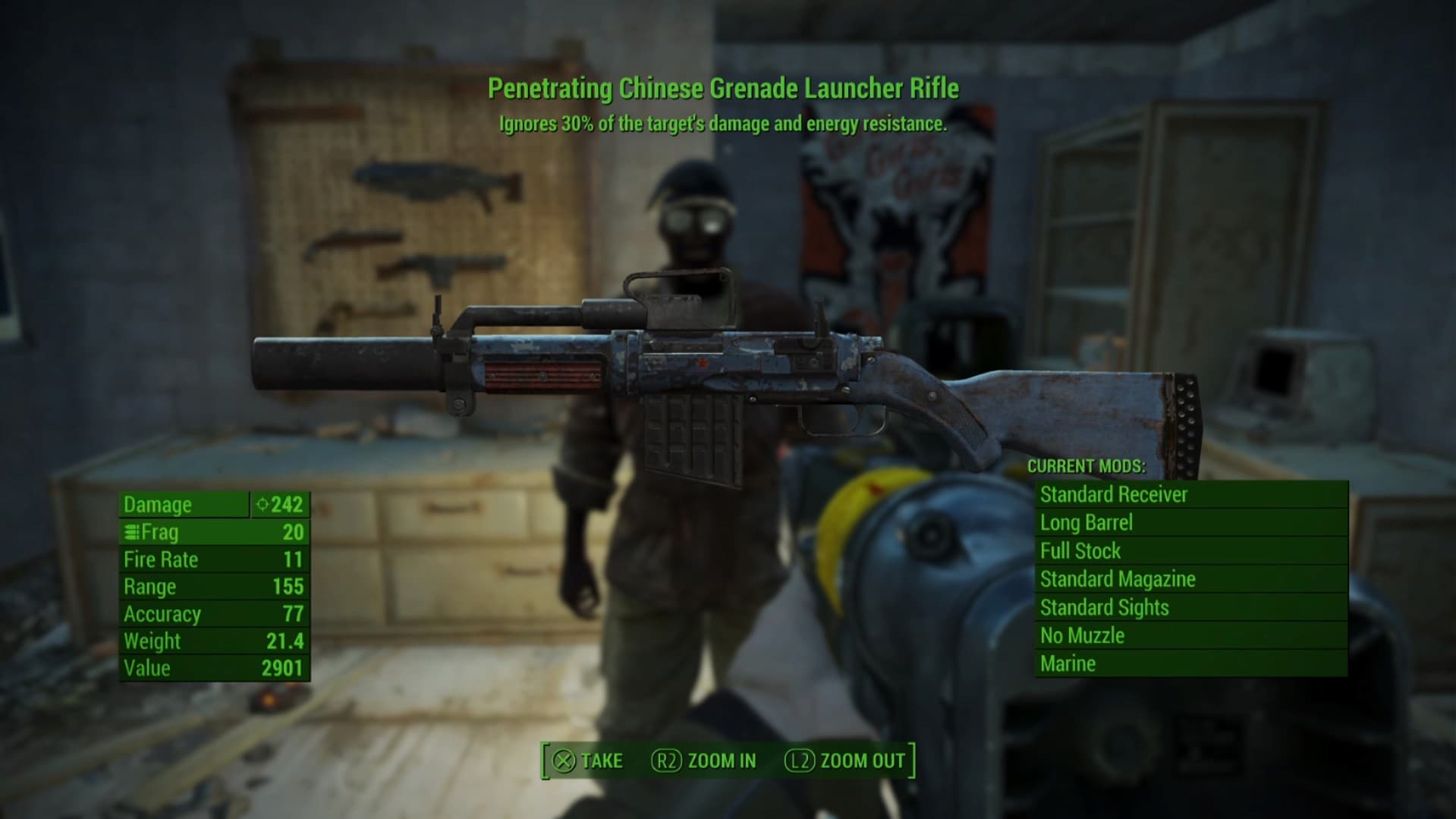 The Penetrating Chinese Grenade Launcher Rifle weapon you get as a reward in Fallout 4's When Pigs Fly quest