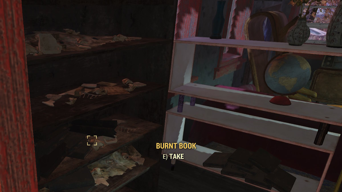 Inside the house finding burnt books in Summersville, in Fallout 76