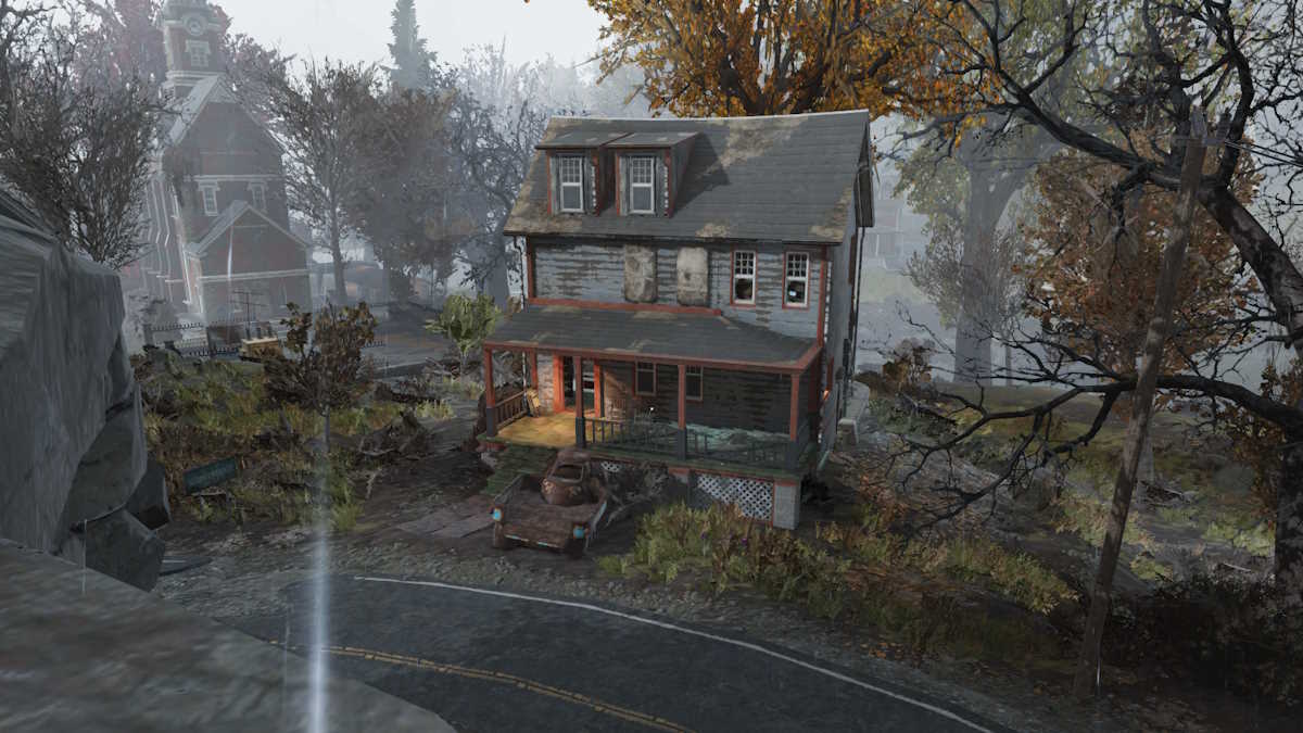 Outside view of the best house in Summersville to find burnt books in Fallout 76.