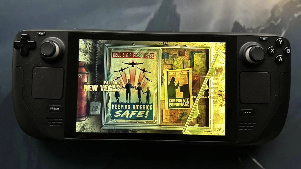 Fallout New Vegas main menu as displayed on a Steam Deck