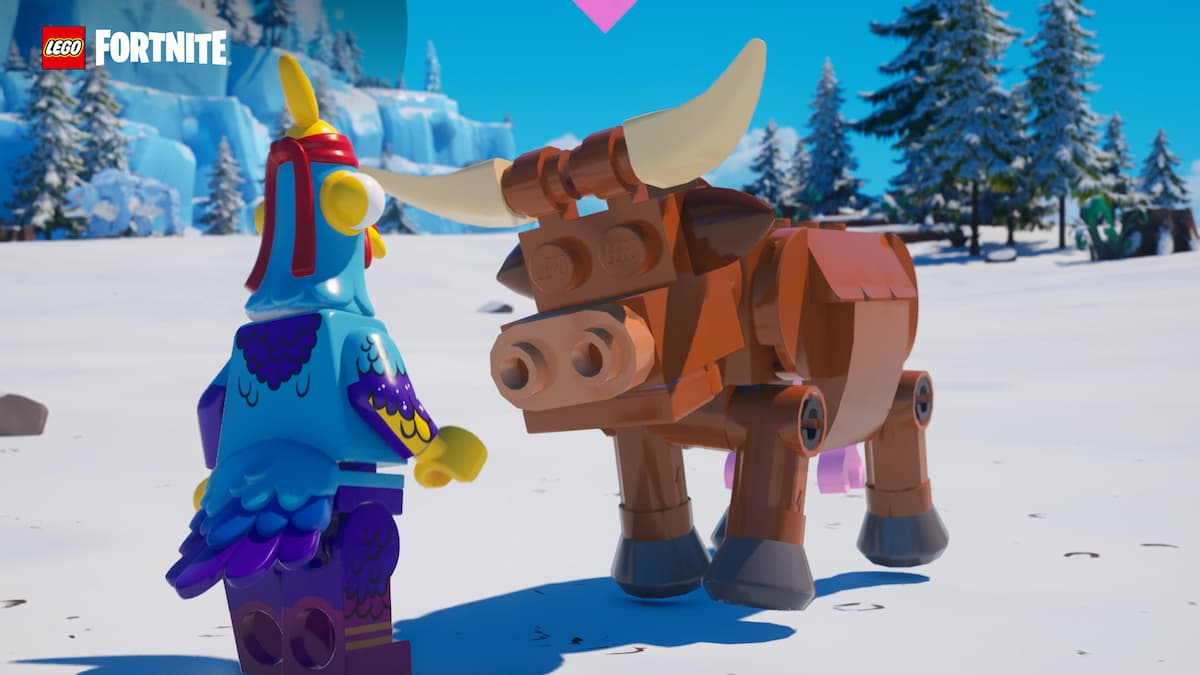 Cow being tamed with Animal Treats in LEGO Fortnite